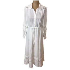 Me + EM Women Cheesecloth Drawstring Maxi Dress Size 4 Boho Cotton Pockets